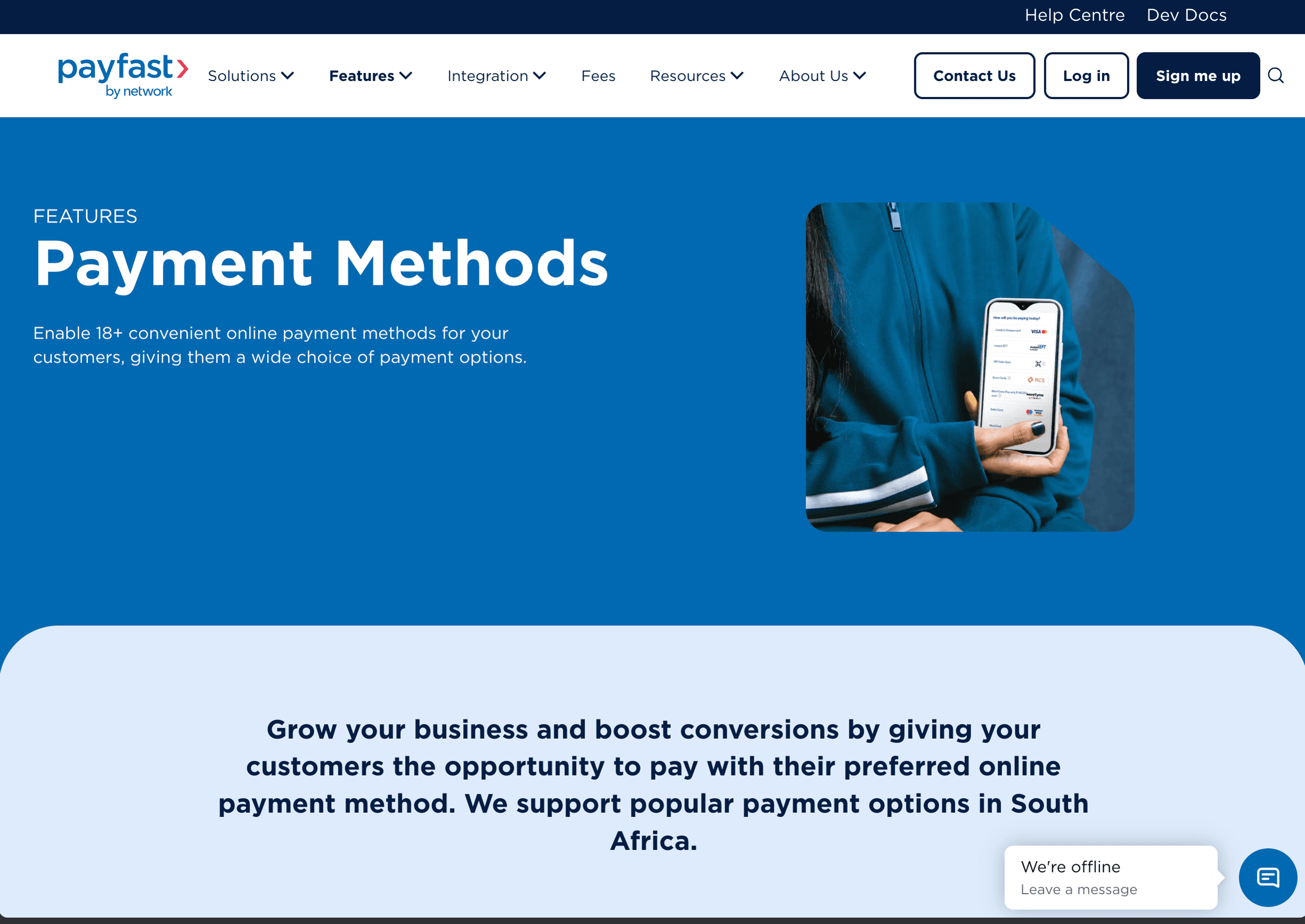 Live PayFast website describing its online payment service