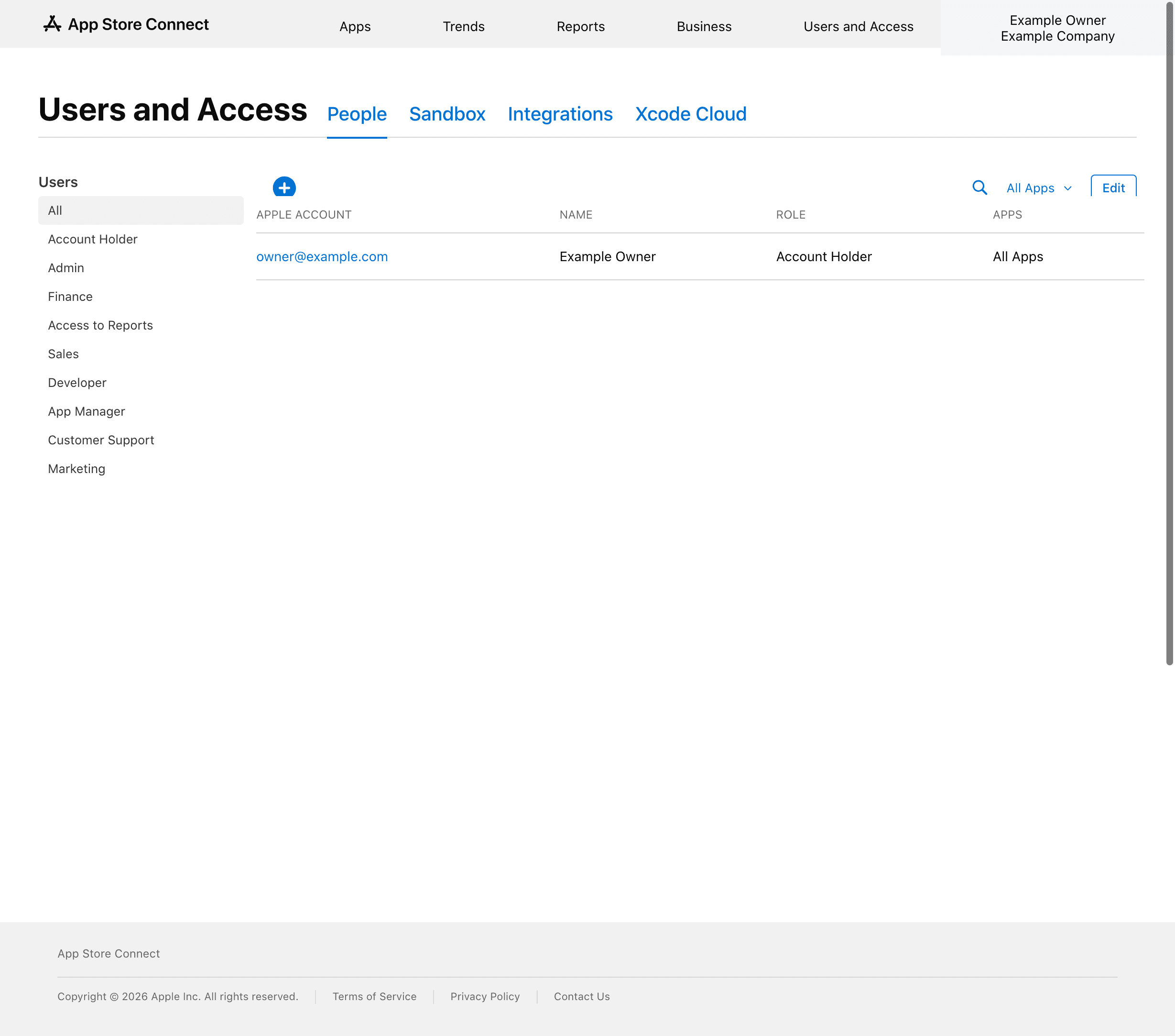 App Store Connect Users and Access page available after organization activation