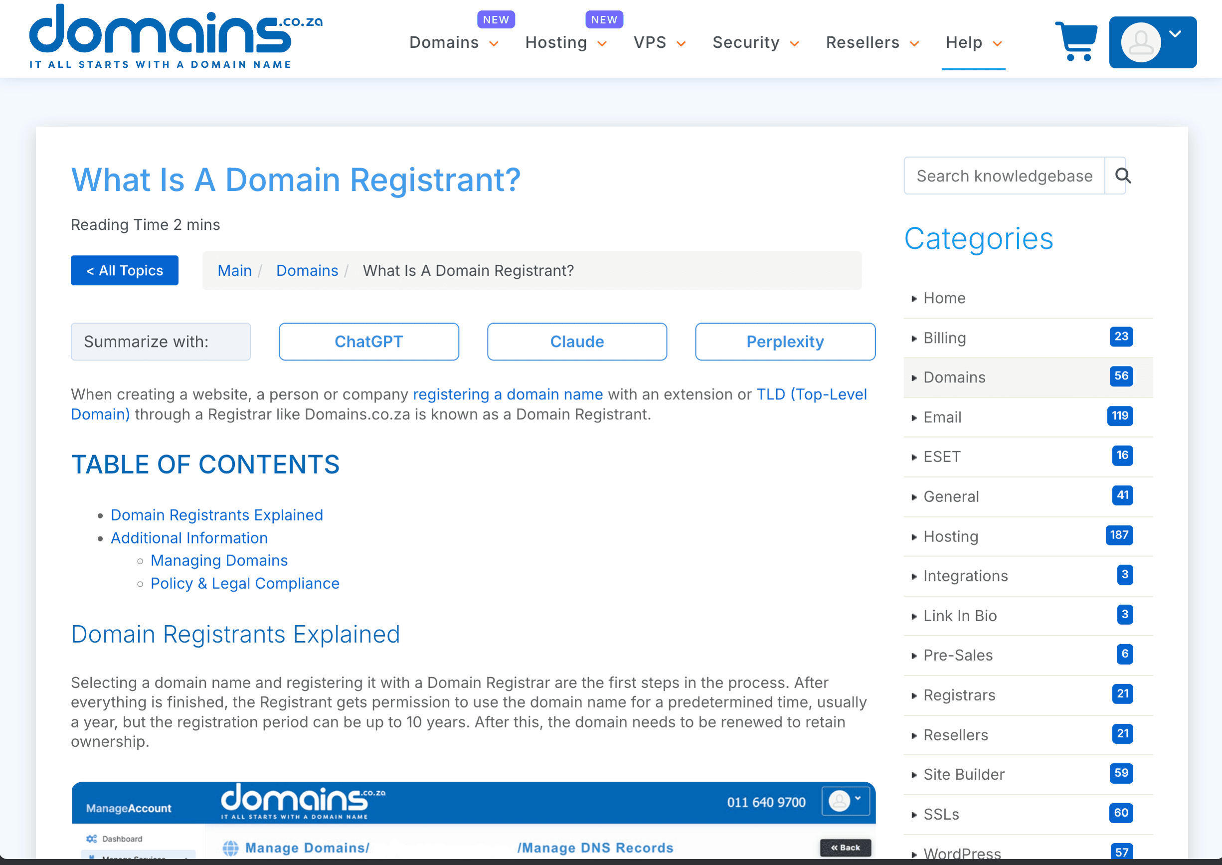 Official Domains.co.za article explaining the role of the named domain registrant