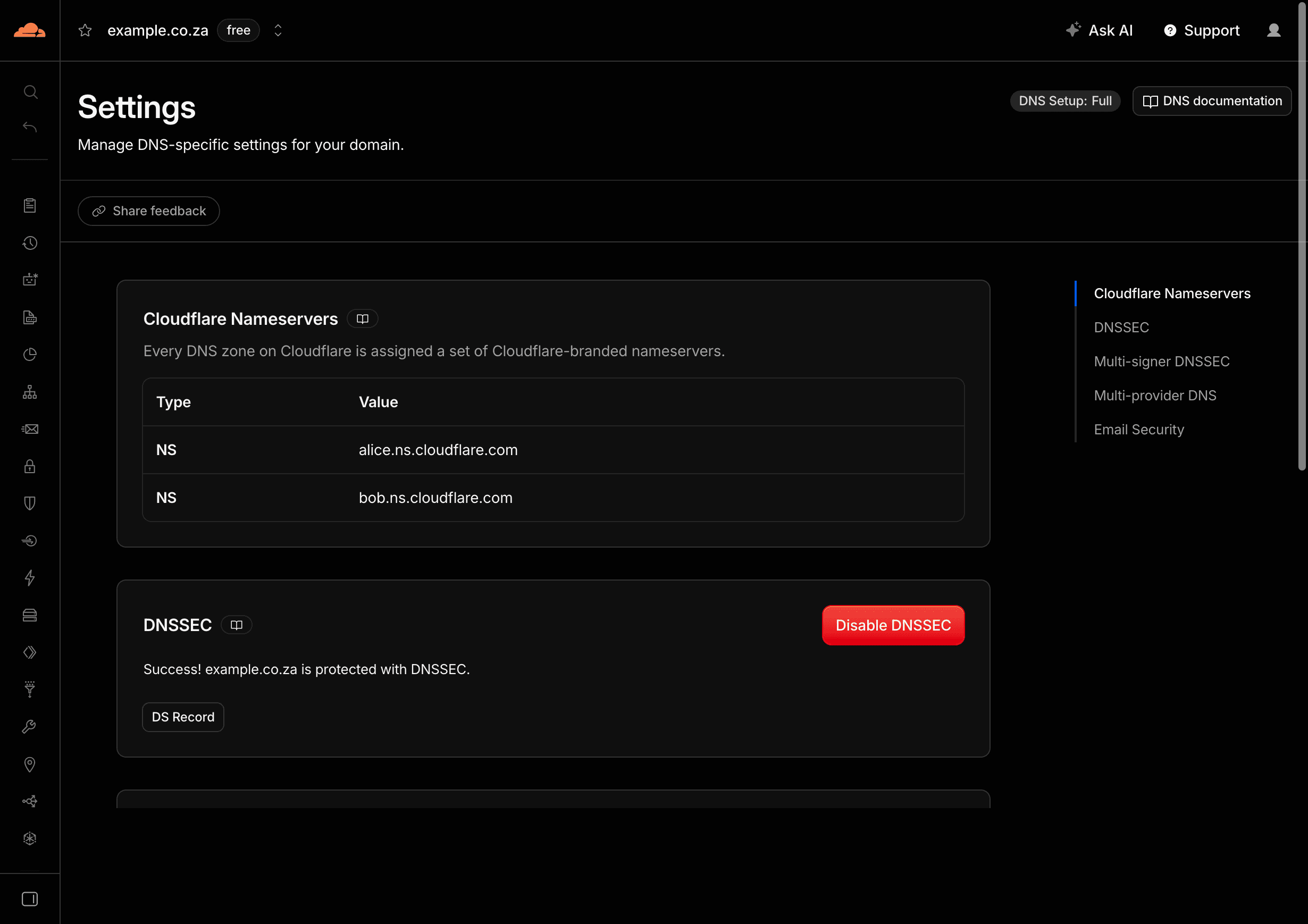 Cloudflare activation screen showing two assigned nameservers